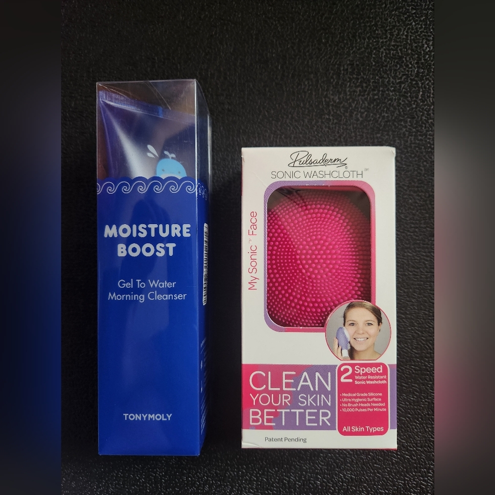 TonyMoly Moisture Boost + Pulsaderm Sonic Washcloth,Pink Bundle Brand NEW SEALED